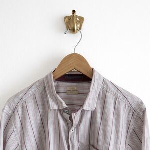 Tommy Bahama 100% Cotton Beige and Red Button Down Shirt L